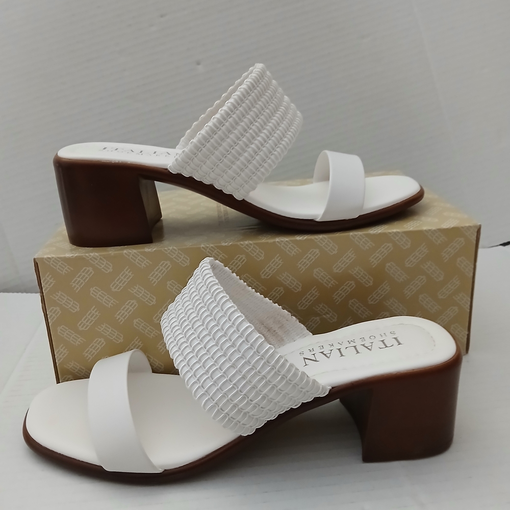 Italian Shoemakers White Woven Two-Strap Block Heel Mules Size 9 New $30